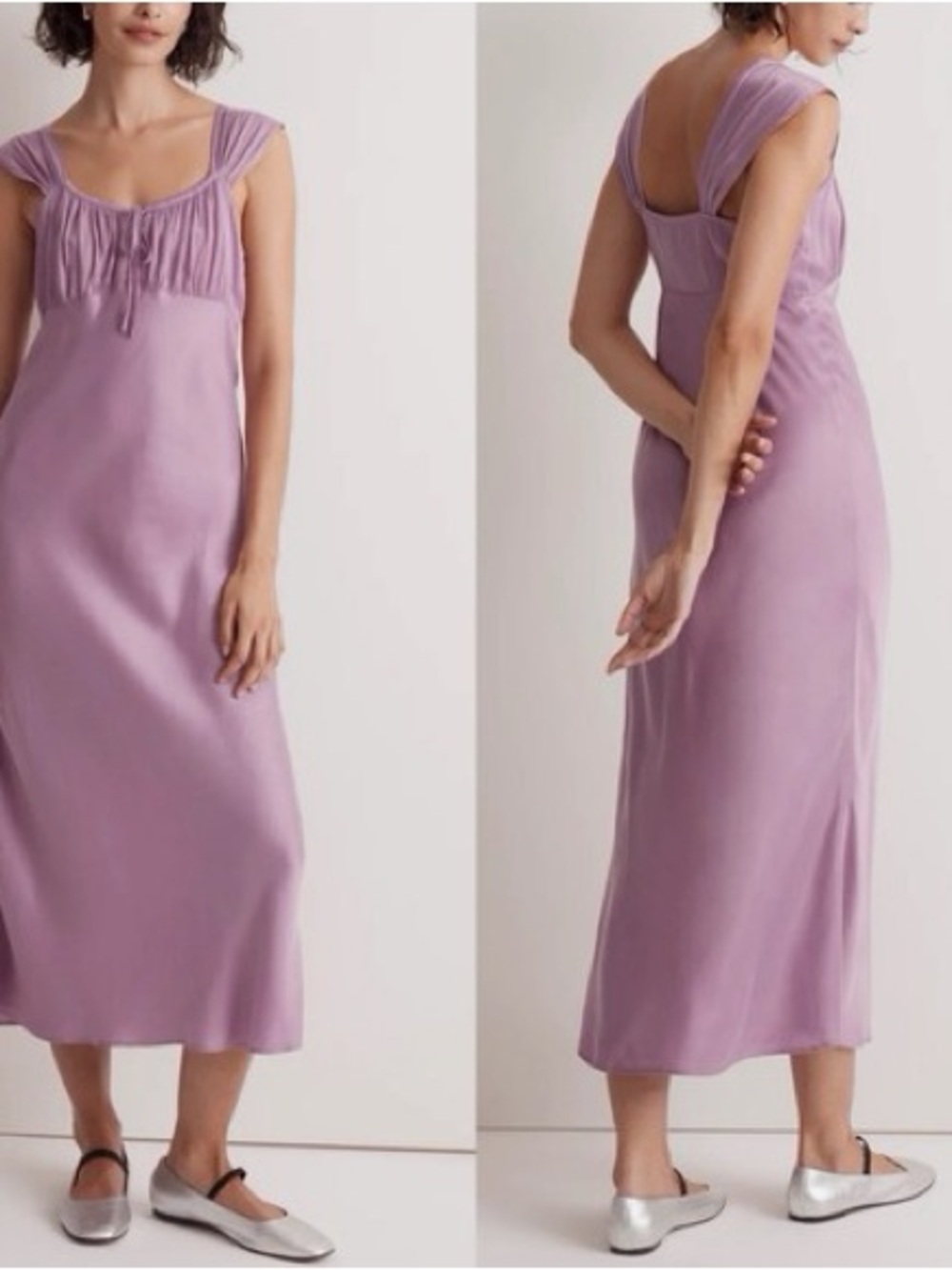NWT Madewell Lilac Sleeveless Midi Dress with Tie Neck